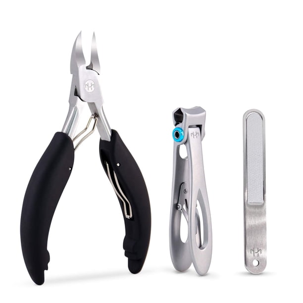 Juego de cortaúñas para uñas gruesas y duras, podólogo profesional, cortaúñas y lima de uñas para hombres y adultos mayores, acero inoxidable quirúrgico súper afilado (negro)