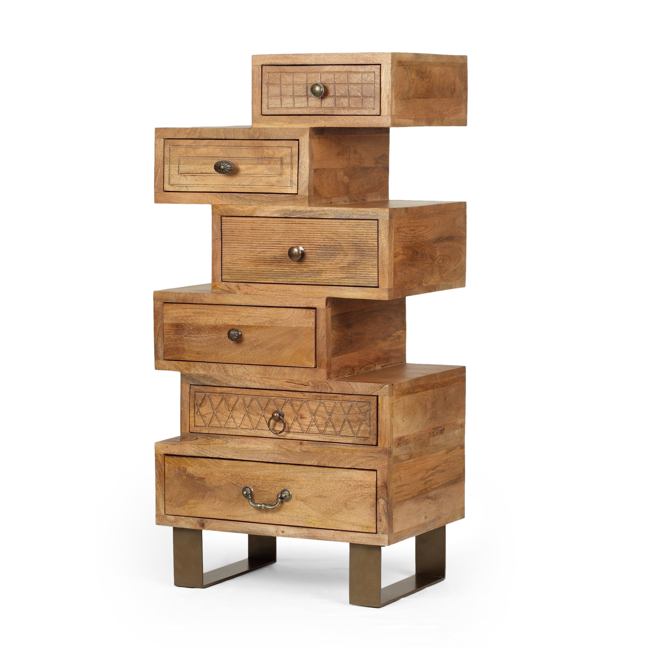 Noble House Aubrielle Boho Handcrafted 6 Drawer Mango Wood