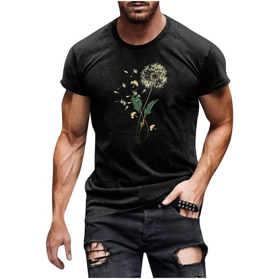 Idoravan Mens Shirts Short Sleeve T Shirts Summer Clothes for Men Fashionable Men's Casual Printed Short Sleeved Round Neck Top/Shirt