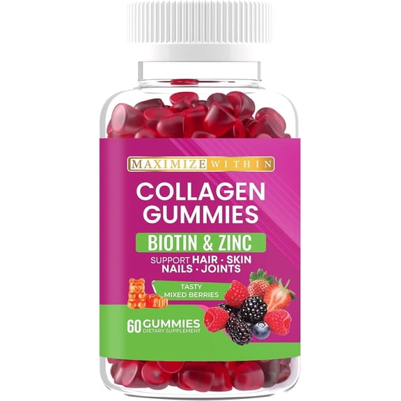 MAXIMUM Slim Vegan Gummies Mixed Berries Flavor Supports Hair Skin Nails Joints 60 Count