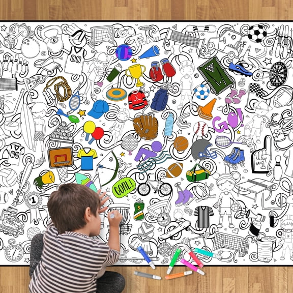 Giant Coloring Poster - Premium Jumbo Coloring Sheets for Kids & Adults with Thick Bleed-Resistant Pages, Use on Floor, Wall, or Table, Use With Alcohol Based Markers (30" x 21", Sports)