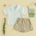 thumbnail image 2 of Bagilaanoe 2pcs Toddler Baby Boy Shorts Set Short Sleeve Striped Shirt Tops + Shorts 6M 12M 18M 24M 3T 4T Kids Casual Summer Clothes, 2 of 8
