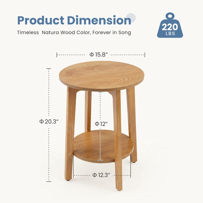 Gianna 2-Tier Round Side Table with Tapered Legs, Small End Table for Living Room & Bedroom,Wood