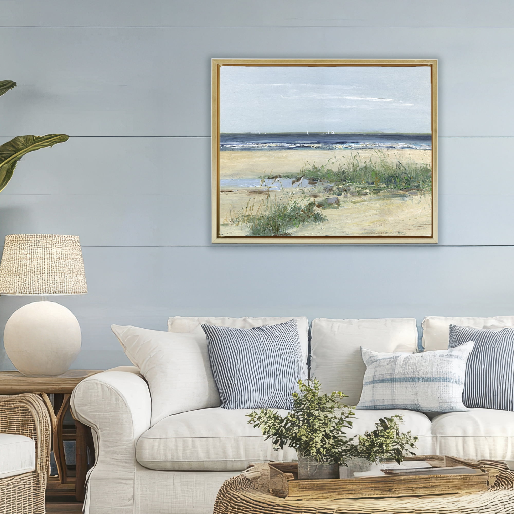 Stupell Industries Beach Marsh Sandpipers Gold Framed Floater Canvas Wall Art, design by Sally Swatland