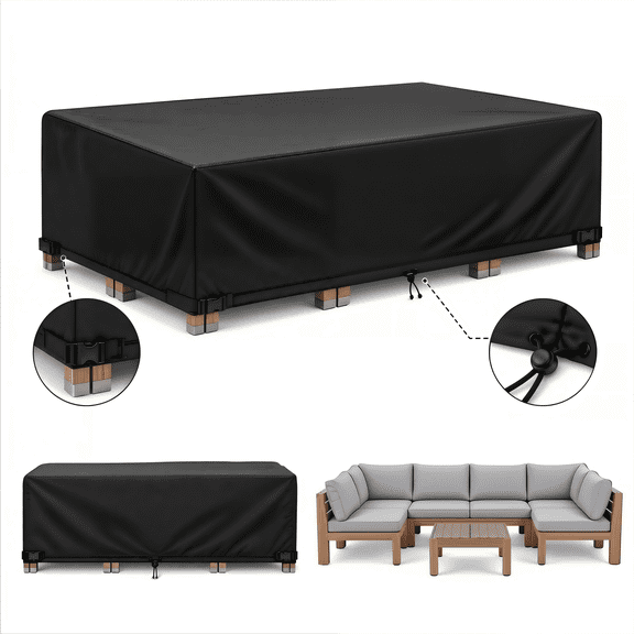 Seralis Outdoor Table Cover 88"x62"x27" Black Patio Furniture Set Cover Waterproof Rip-Resistant with Windproof Buckles