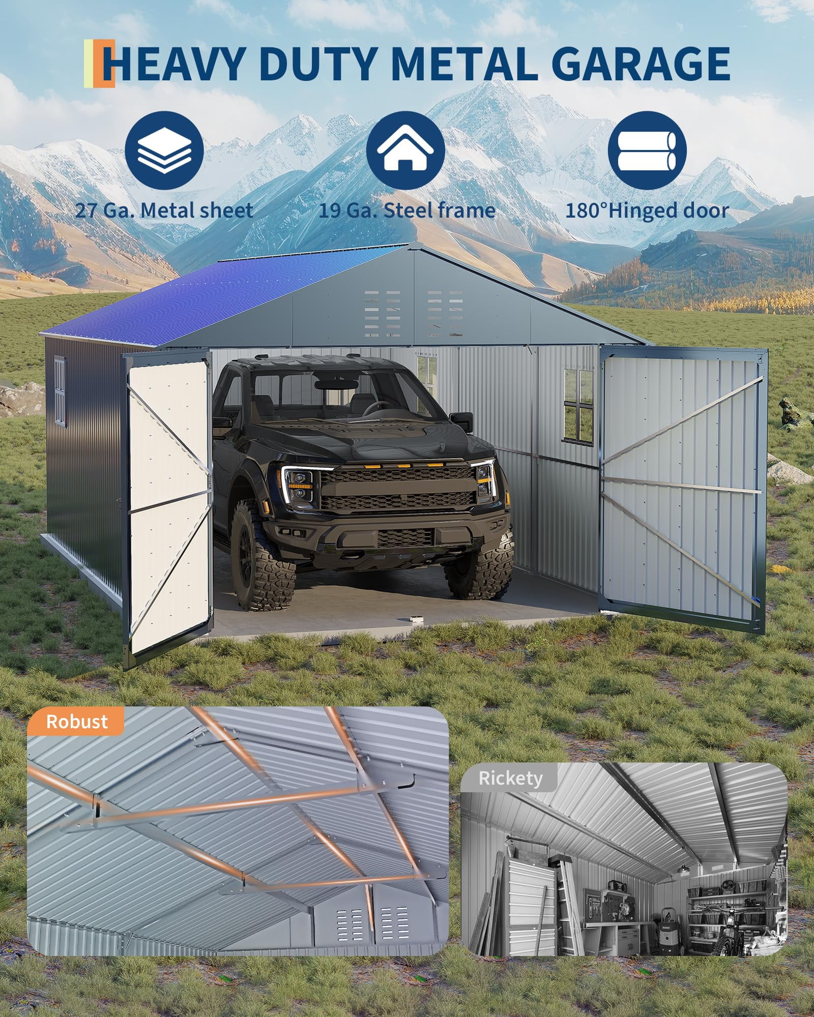 Metal Carport 12x20 FT All-Weather Garage – Steel Roof Outdoor Storage Shelter for Vehicles & Equipment