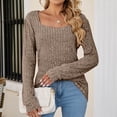 thumbnail image 2 of Olyvenn Fashion Ladies Sweater Slim Fit Womens Winter Hip Wrap Trendy Square Neck Long Sleeve Tops for Women Solid Color Regular Blouse Female Leisure Khaki S, 2 of 5
