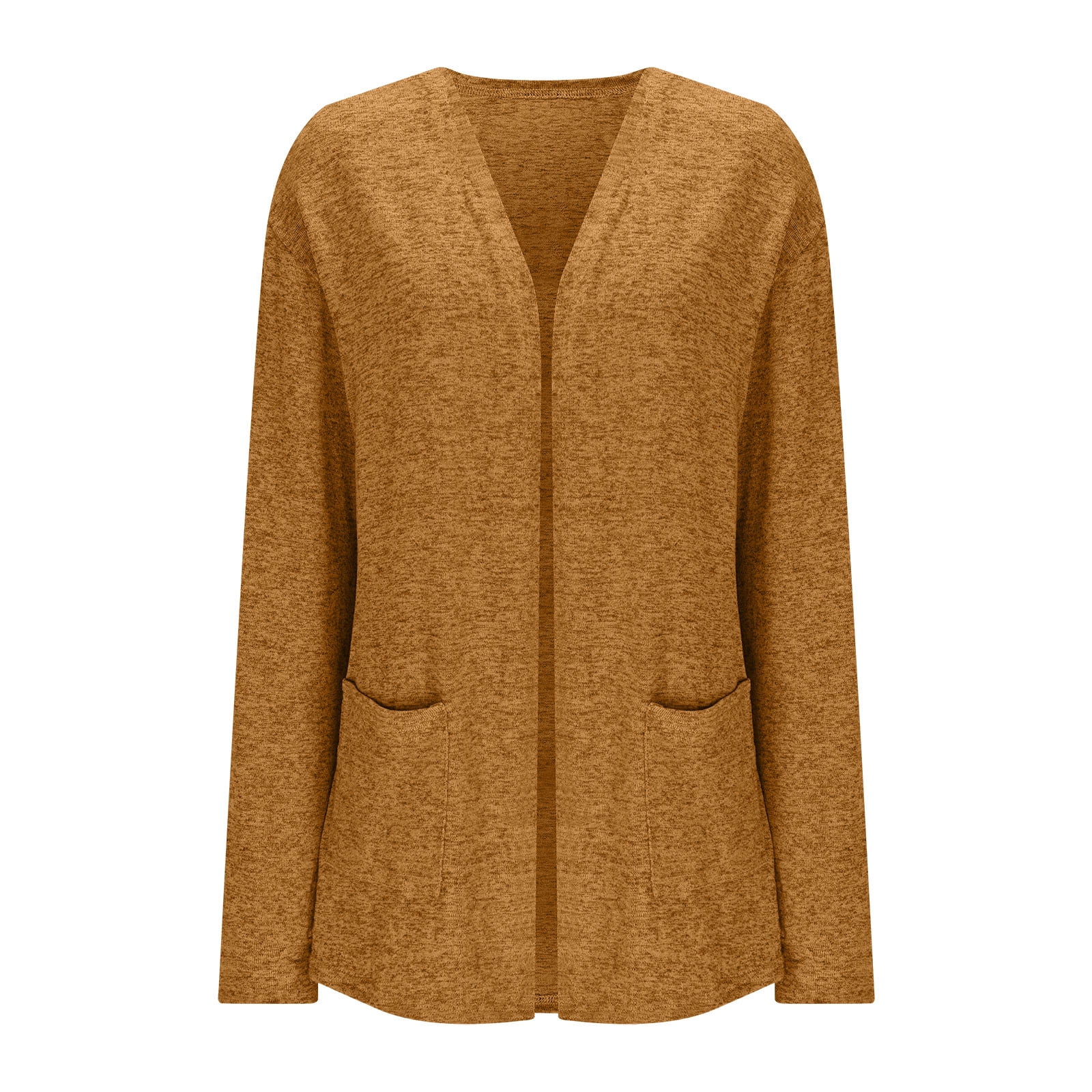 Hueook Cardigan Sweaters for Women Color Long Sleeve Casual Tops Blouse with Pocket Cardigan Brown M