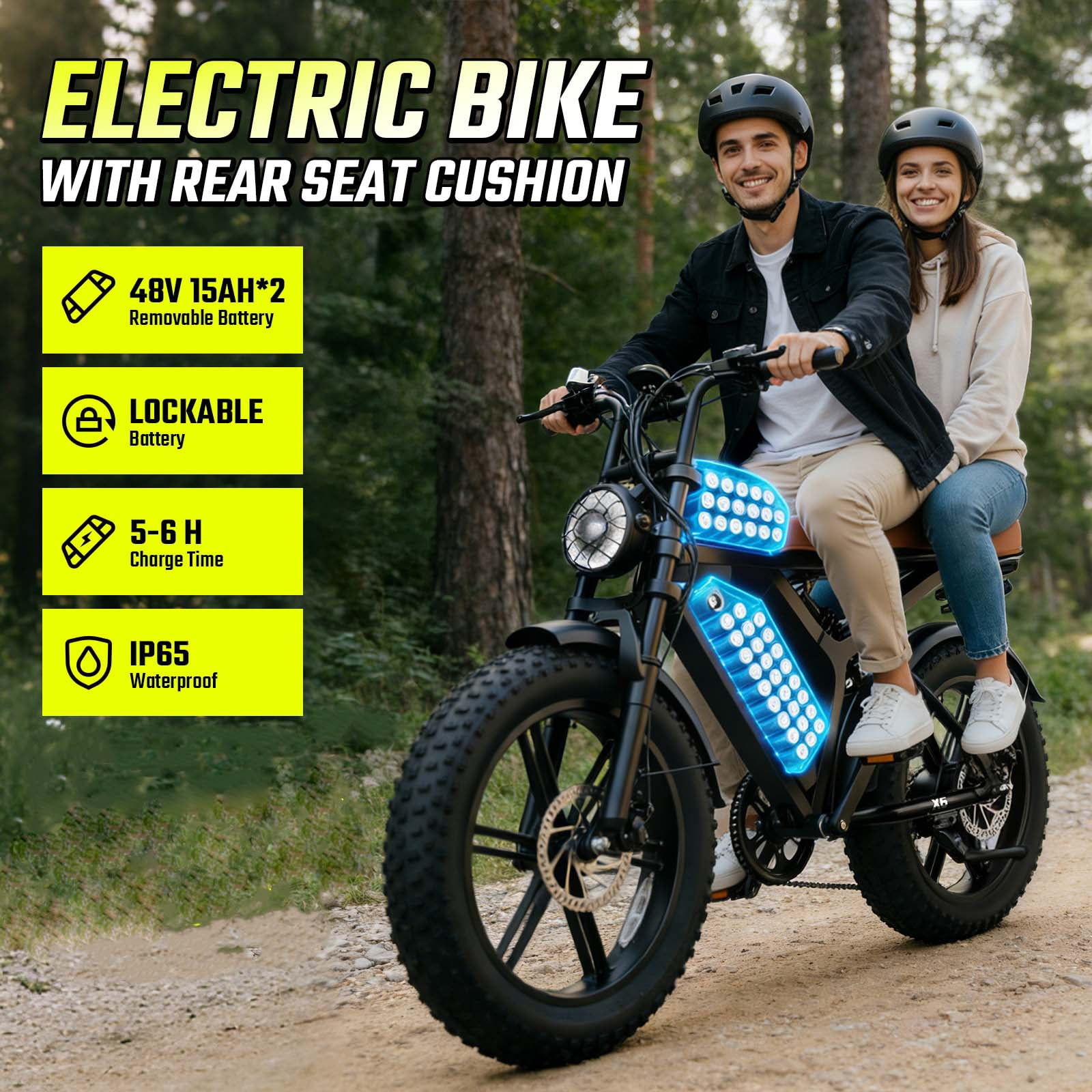 SISIGAD Electric Mountain Bike for Adults, 20"x4.0 Fat Tire, Peak 1500W Motor 48V 30Ah Dual Battery UL2849