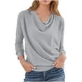 thumbnail image 3 of Loopsun Womens Fall Tops, Long Sleeve T Shirts for Women, Women Loose Fashion Casual Solid Long Sleeve Pleated Collar Pullover Top Gray, M, 3 of 5