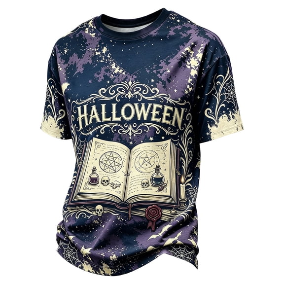 YNGKMEA Mens Halloween Shirts Novelty Graphic Tshirts Spooky Pumpkin Ghost Costume Horror 3D Print Short Sleeve Crewneck Tops