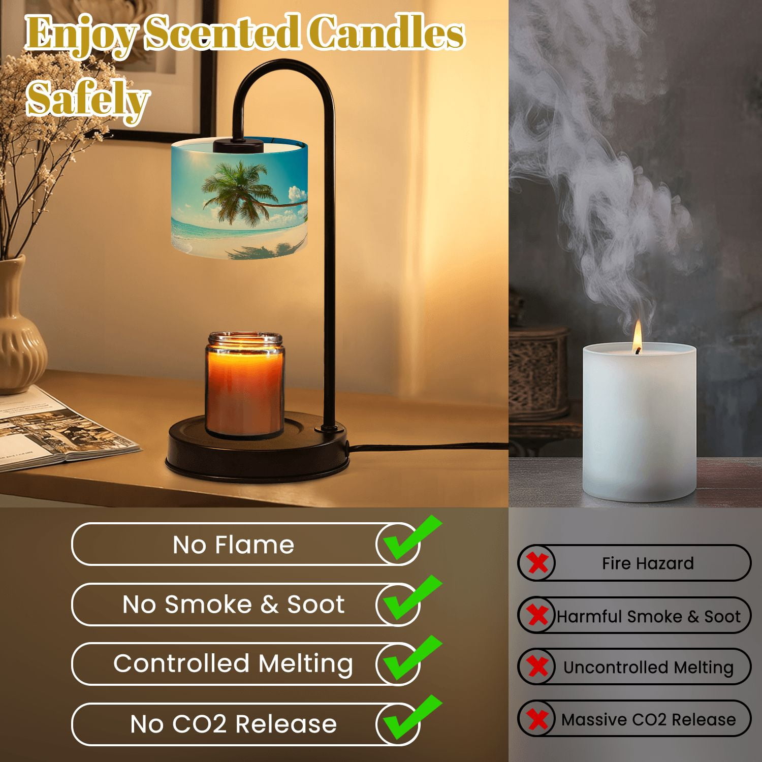 Candle Warmer Lamp with Timer Dimmer Tropical beach Coastl Jungle Candle Lamp Warmer for Jar Candle with 4 Bulbs Gifts for Women House Warming Gifts