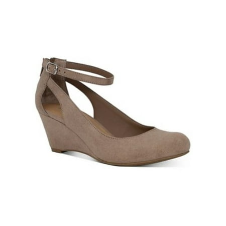 

SUN STONE Womens Beige Cut Out Sides Cushioned Adjustable Strap Slip Resistant Miley Round Toe Wedge Zip-Up Dress Pumps 9 W