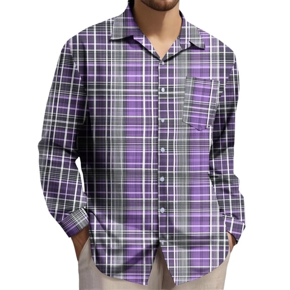 Tawop Men Shirts Plaid Casual Long Sleeve Shirts Printed Button-Up Shirts ,Size L