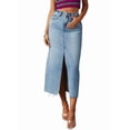 thumbnail image 3 of Women'S Jean Skirt Stretch High Waisted Frayed Raw Hem A Line Denim Midi Skirt with Pockets Light Blue M, 3 of 9