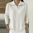 thumbnail image 2 of Women’s Solid Color Collared Zip up Sweater Cardigan Long Sleeve Full Zipper Knit Jacket for Fall Winter Daily Wear S-3XL White, 2 of 5
