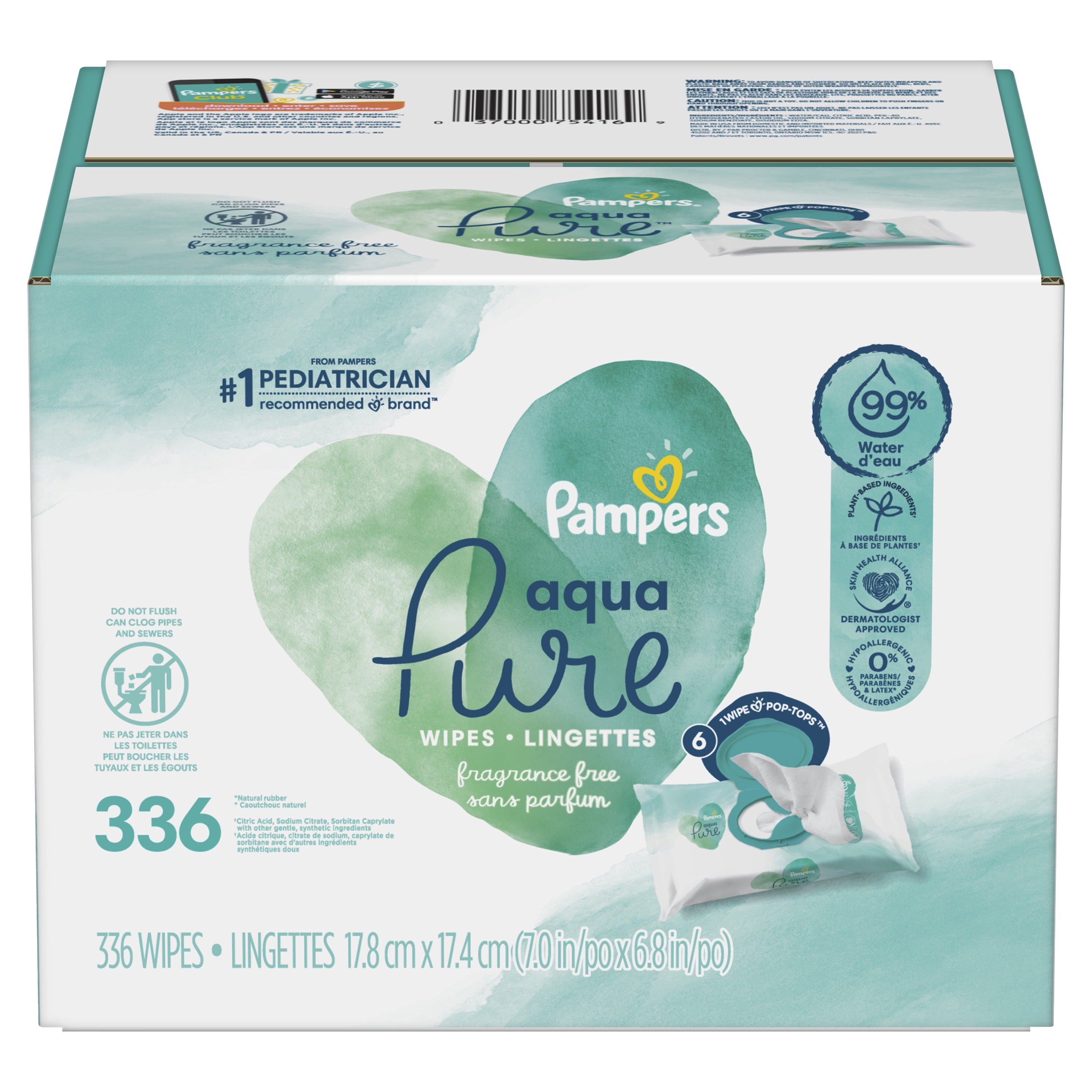 Pampers Pure Protection Diapers Size 5 132 Count with Aqua Pure 6X Pop-Top Sensitive Water Baby Wipes 336 Count 