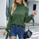 thumbnail image 2 of Suéter de cuello alto de punto para mujer, Jersey informal holgado con cordones de manga larga y farol a la moda para otoño e invierno, verde XL, 2 of 6