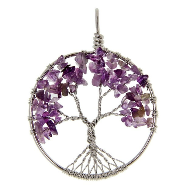 Colgante de chips de piedras preciosas naturales de cristal de árbol de la vida de alambre para collar de amatista Yuyangstore colgante del árbol de la vida