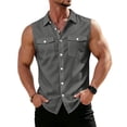 thumbnail image 2 of Men's Button Down Tank Top Sleeveless Casual Workout T Shirt Collared Beach Vacation Blouse with Chest Pocket, XL, 2 of 8