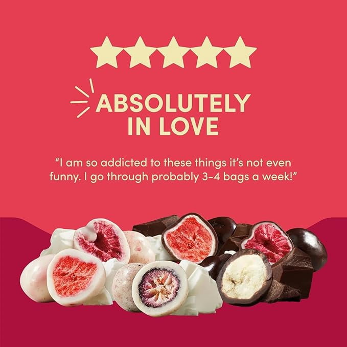 Tru Fru Freeze-Dried Chocolate Covered Fruit Variety Pack, Strawberries, Raspberries, Bananas, Strawberries & Crème, Raspberries & Crème, Blueberries & Crème, 3.4 oz Bags  6 count