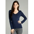 thumbnail image 3 of Emmalise Women's Casual Basic V-Neck Tshirt Long Sleeves Tee Top - Junior and Plus Sizes, 3 of 4