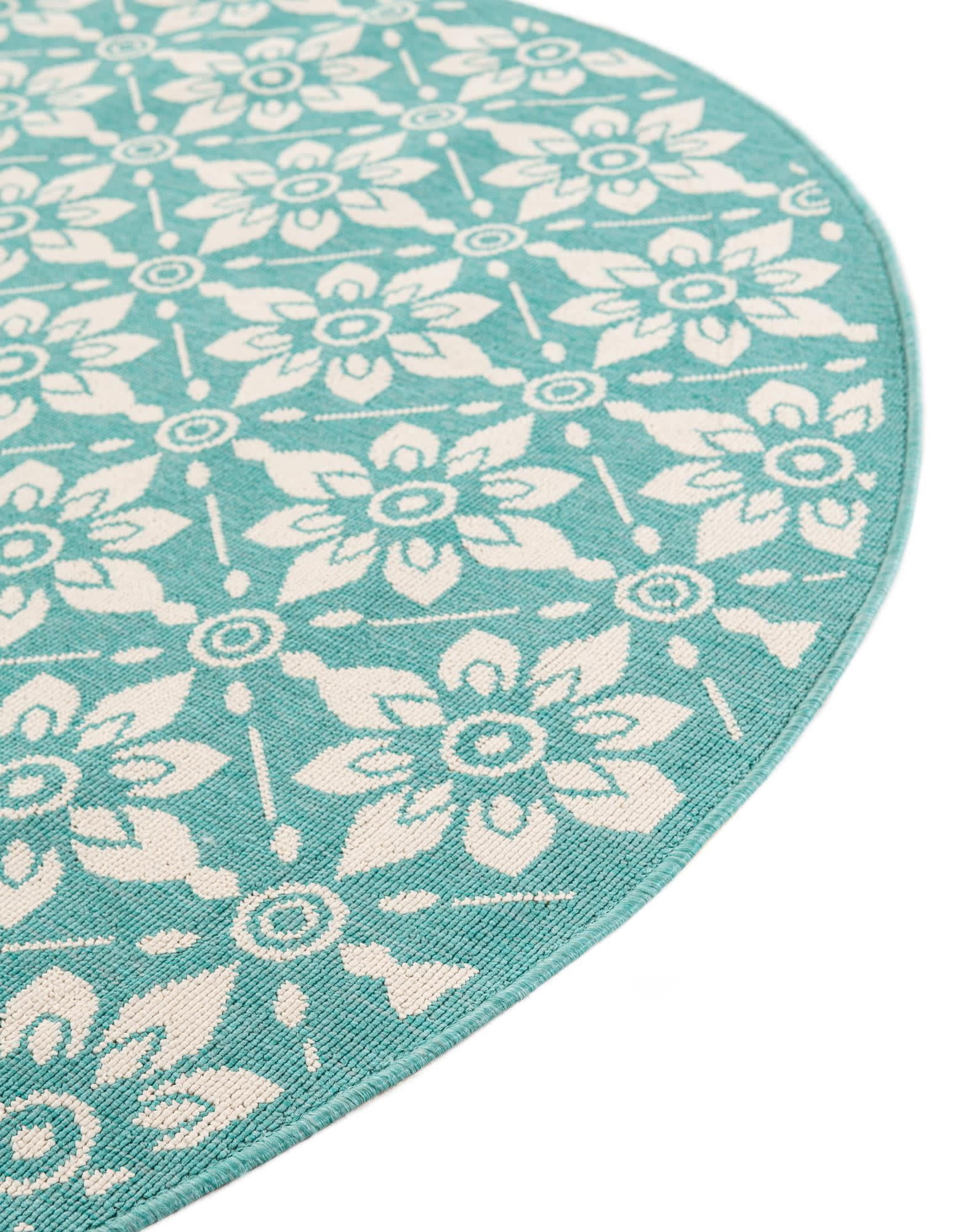Unique Loom Outdoor Trellis Collection Area Rug - Tiles (7' 10" Round Teal/Ivory)