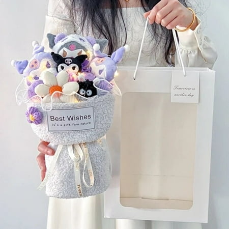 Hello Kitty Kuromi Cinnamoroll My Melody Plush Doll Flower Bundle Toy Gift Bag Valentine‘s Day Christmas Girl Friend Gift Doll