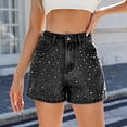 thumbnail image 2 of Chaqueta de Denim Ligera para las Mujeres de Verano Botón Doble Bolsillo Uñas Perlas Moda Pantalones Cortos Poliéster, Pantalones Casuales Estilo Denim para las Mujeres, 2 of 8