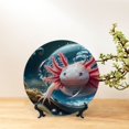 thumbnail image 6 of Wukai Bubbles Axolotl Fantasy Print Decorative Plate for Display,Bone China Decorative Plate, Ceramic Dinner Plate with Stand, Vertical Ceramic Plate-6in, 6 of 6