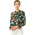 thumbnail image 1 of Blusa con cuello en V y lazo floral para mujer, camisa de manga larga con volantes y trompeta vintage, top Verde L, 1 of 6
