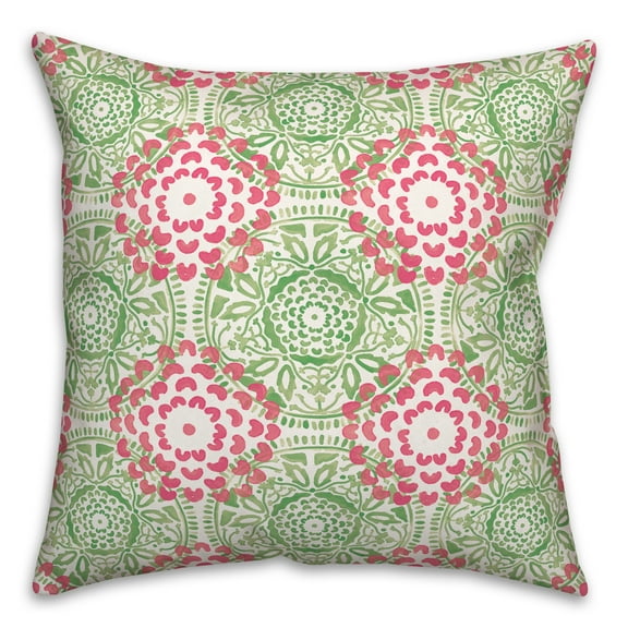 Creative Products Pink and Green Pattern Medallions 20x20 Indoor / Outdoor Pillow
