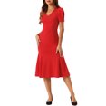 thumbnail image 4 of INSPIRE CHIC V-Neck Dress for Women's Puff Sleeve Elegant Mermaid Midi Dress S Red, 4 of 6