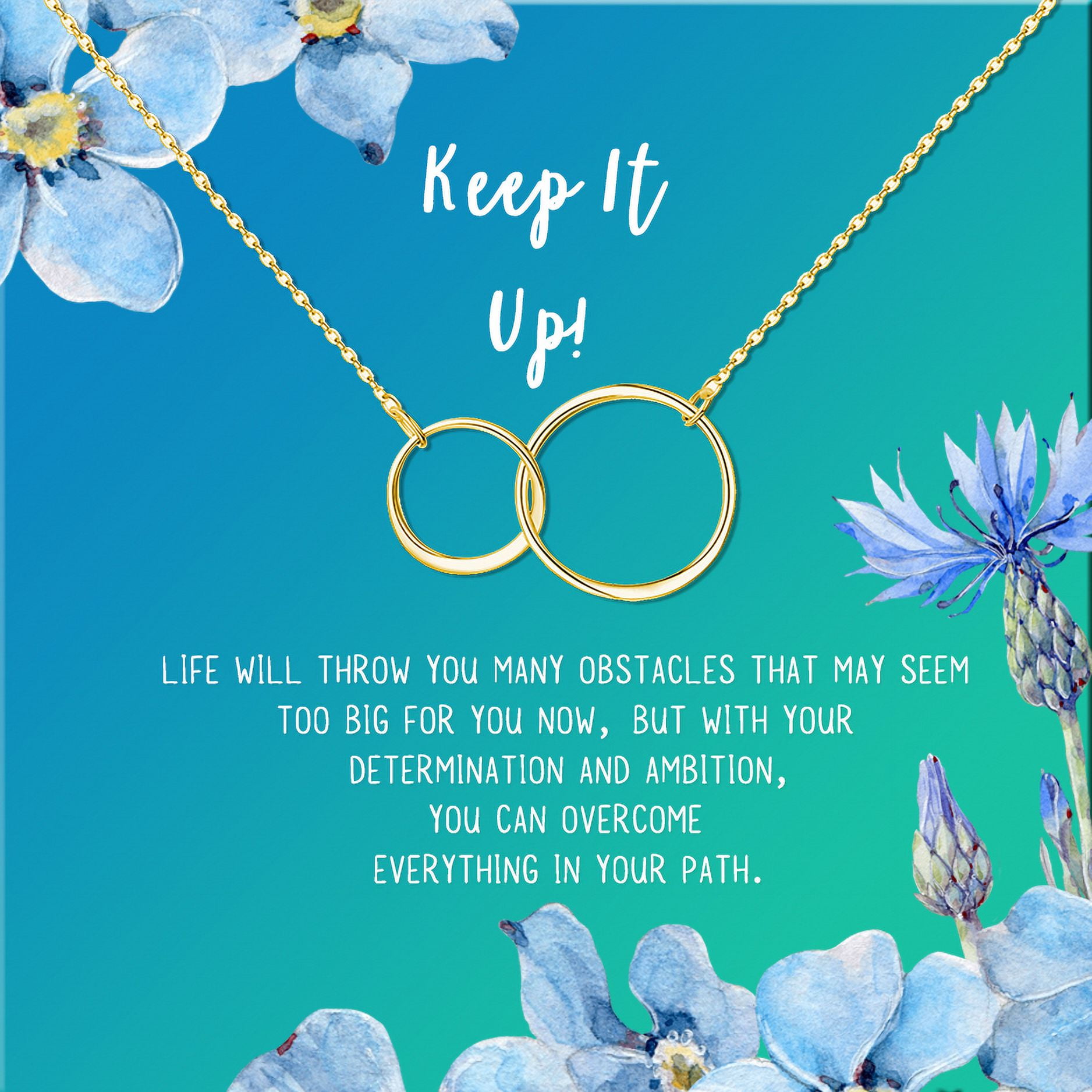 Anavia Keep It Up Card Gift Jewelry, Inspirational Card Necklace, Cheer up Gift, Encouragement Gift for Friend-[Gold Infinity Double Ring, Bright Blue Gift Card]