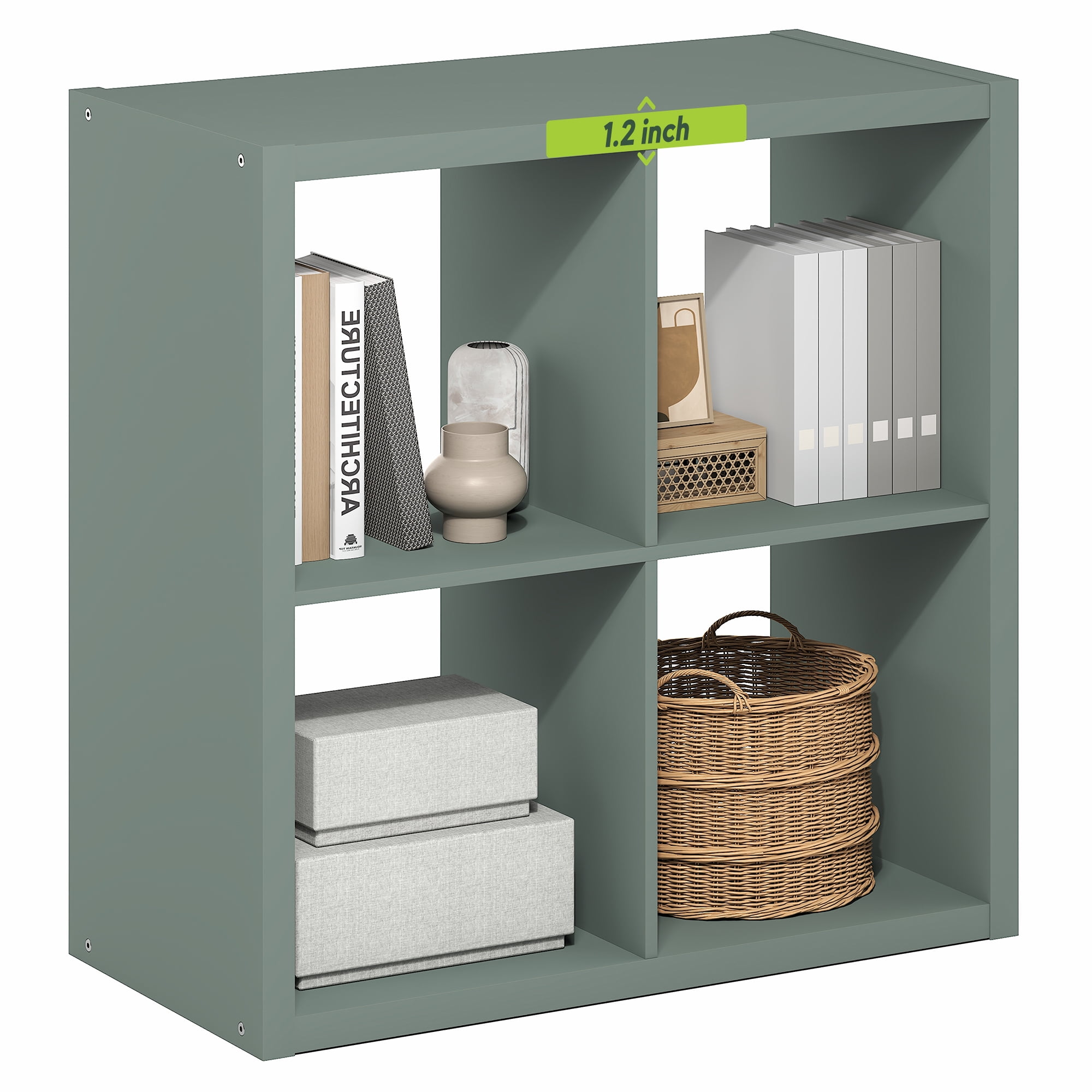 Furinno CUBICLE 4-Cube Thick Frame Reversible Open Back Bookcase Sage Green