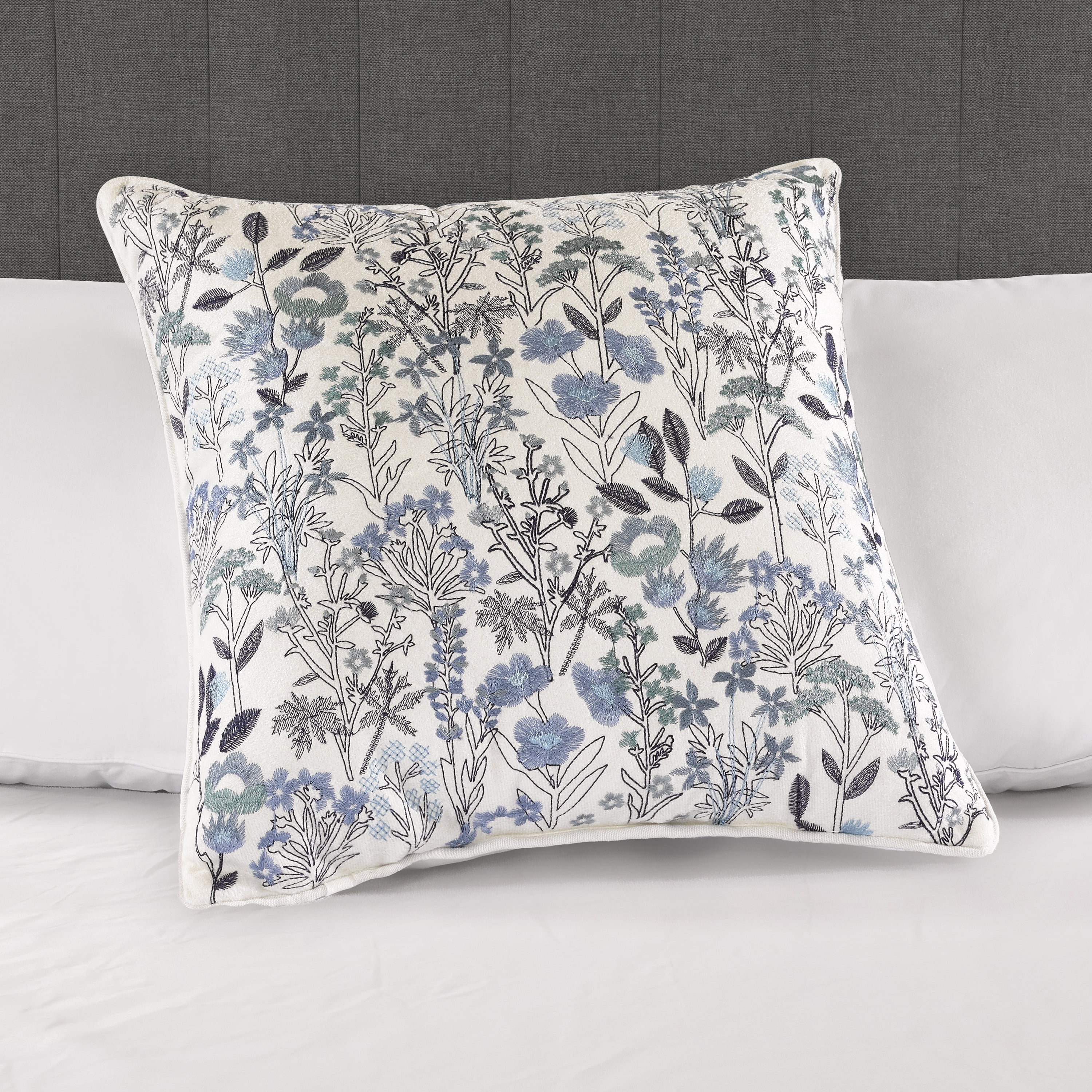(2 pack) Mainstays 18"x18" Blue Embroidered Floral Decorative Throw Pillow