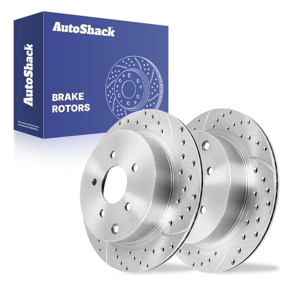 AutoShack Rear Vented Drilled & Slotted Silver Zinc Coated Brake Rotor 2-PC Set Replacement for 2003-2024 Nissan Murano 2013-2021 Nissan Pathfinder 2013 INFINITI JX35 SilverShield Pro 12.13" (308 mm)