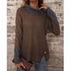 thumbnail image 4 of Jersey de mujer con cuello alto y manga larga, sudadera cómoda para invierno, otoño, oficina, marrón oscuro L, 4 of 6
