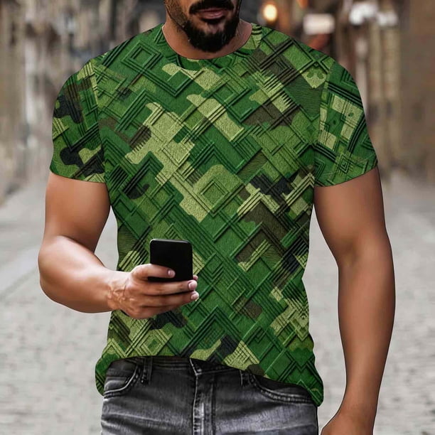 Ceisia Men's Slim Fit Woven Camouflage Print Crew Neck Short Sleeve Casual T-Shirt Gifts