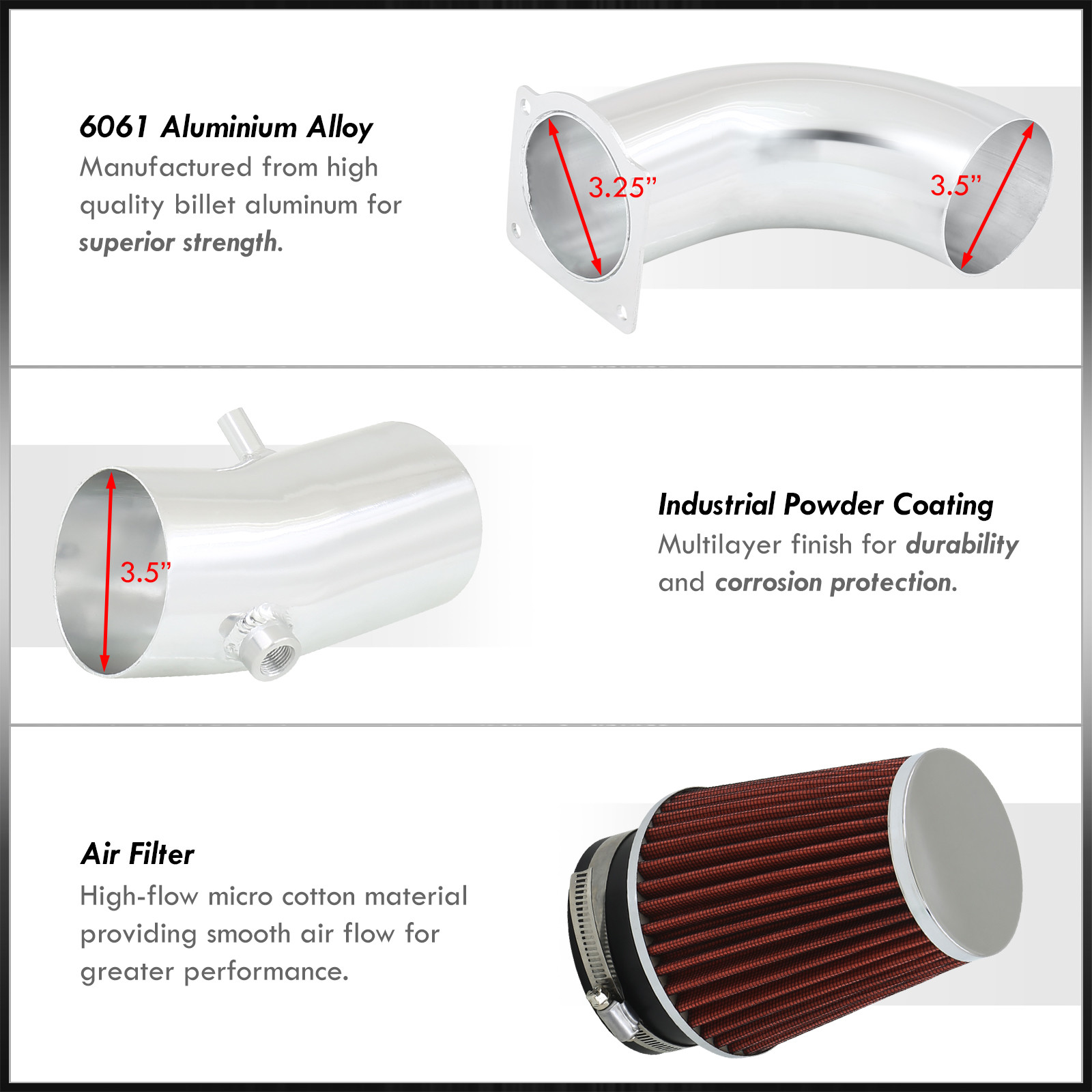AJP Distributors Cold Air Short Ram Intake CAI SRI JDM Induction System Polish Aluminum Piping Pipe + Heat Shield Filter Compatible/Replacement For Ford Mustang GT 5.0L V8 Engine SN95 1994 1995 94 95