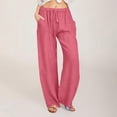 thumbnail image 2 of BUIGTTKLOP Womens Pants Cotton Linen Drawstring Low Waisted Lounge Pants Straight Wide Leg Loose Fitted Summer Palazzo Trousers, 2 of 6