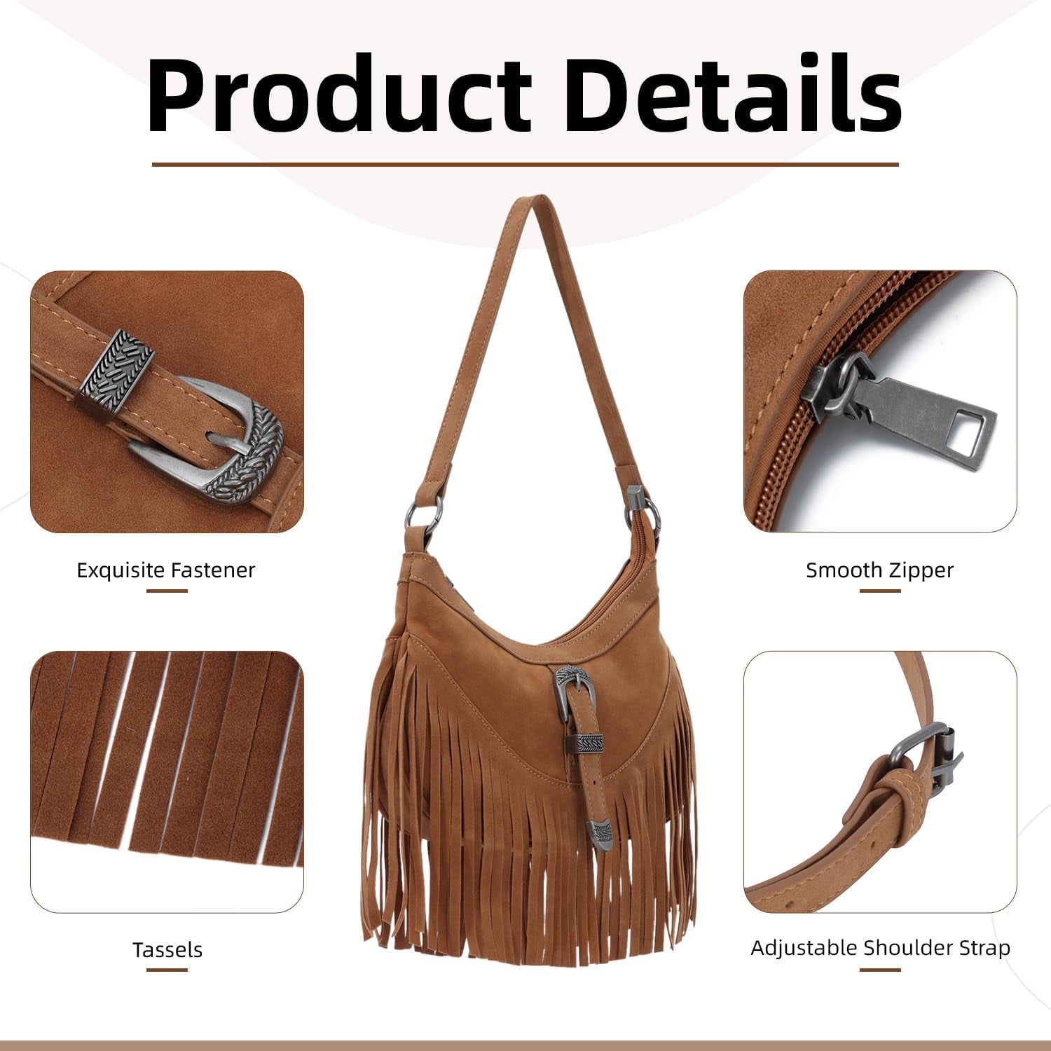 Fringe Hobo Purse for Women Tassel Shoulder Bag Vintage Suede Handbag Hippie Western Tassel Bag