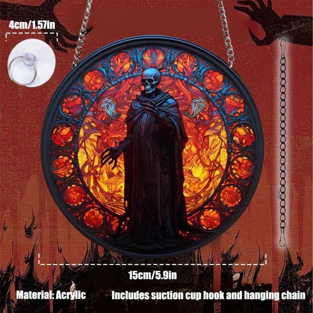 Deals of the Week Clearance 1Pcs Stained Glass Window Hanging Skeleton Decorative Wall Hanging Gothic Glass Wall Hanging Home Stained Glass Hanging Creative Halloween Stained Glass Panel (Styl