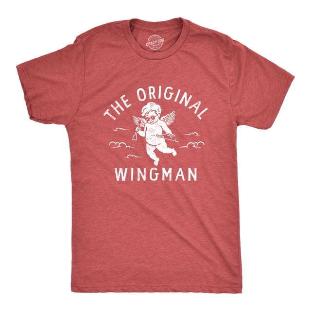 Mens The Original Wingman T Shirt Funny Valentines Day Cupid Tee for Guys (Heather Red - WINGMAN) - XXL