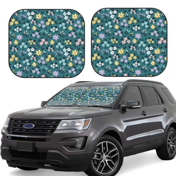 Fotbe Floral Juego de 2 Piezas de Parasoles para Parabrisas | Bloqueador Solar para Auto | Accesorios Plegables para Protección Solar Interior-Small