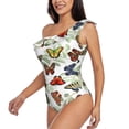 thumbnail image 2 of Easygdp Multicolored Butterflies Women's One Shoulder Ruffle Monokini Bathing Suits with Removable Chest Pad, Quick Drying - Small, 2 of 8