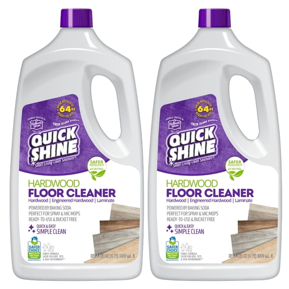 Quick Shine Hardwood Floor Cleaner 128 oz (2- 64 oz Bottles), Use in Spray & Vac Mops, Ready-to-Use Streak Free No-Rinse Formula, Safer Choice Certified for Gentle & Effective Cleaning
