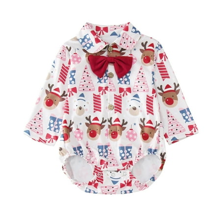 

BSDHBS Clothing for Girls Baby Girls Boys Christmas Deer Tree Gentleman Bow Romper Bodysuit Outfits Clothes