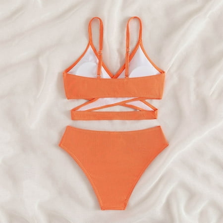 

Gubotare Toddler Girl 2 Piece Swimsuit Sport Solid High Waist Bikini Set Swimwear Bathing Suit Practice Swimsuit Orange 8-9 Years