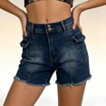 thumbnail image 2 of Jean Shorts for Women Summer Stretch Skinny Denim Shorts Button Streetwear Cuffed Bermuda Shorts with Pockets,Blue1,XL, 2 of 6